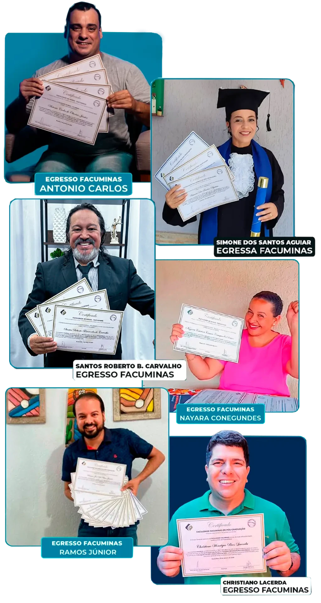 Egressos Facuminas segurando seus certificados de pós-graduação